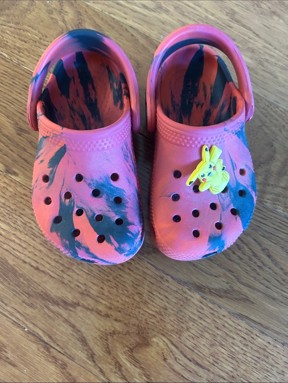 Crocs Kids Coral and Navy Tie-Dye Clog with Pikachu Charm